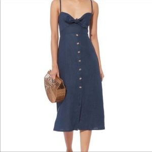 Faithful the Brand Charlotte Navy Linen Midi Dress, Size 4. Small